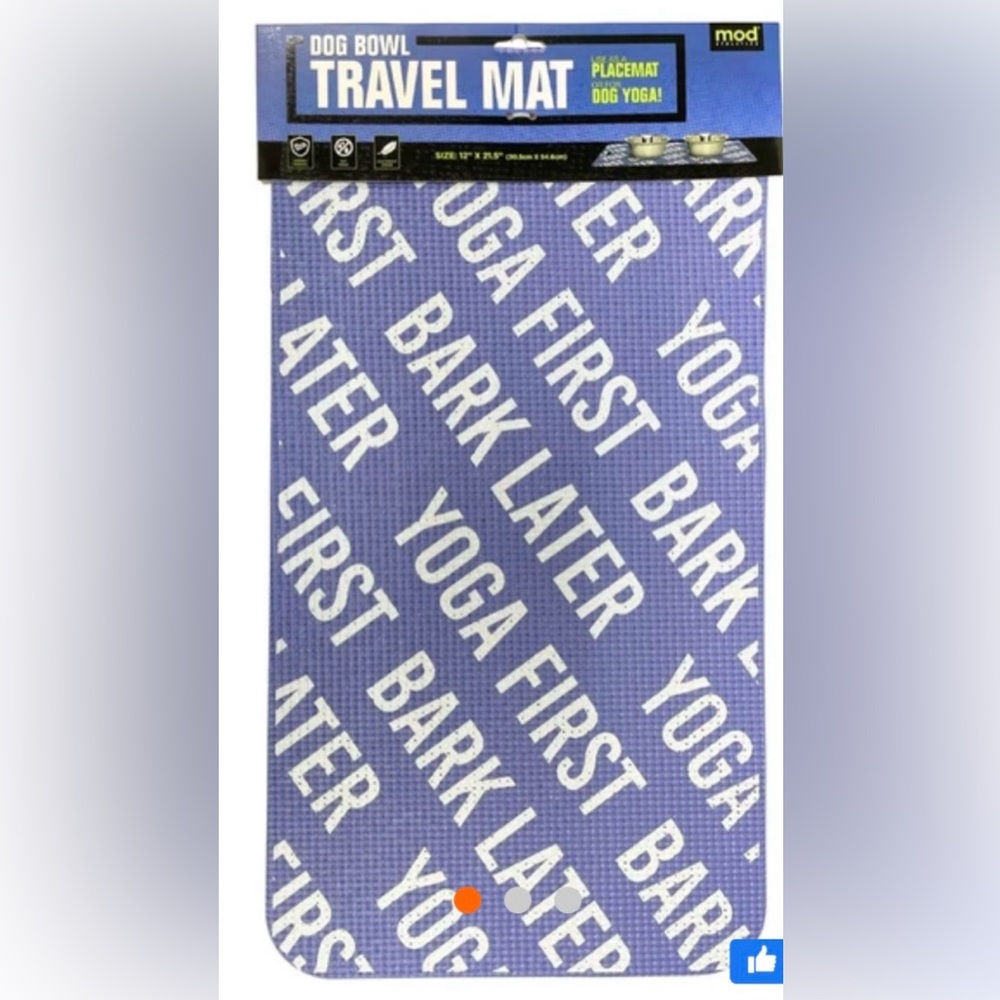 NWOT MOD 21” X 14.5” Dog Travel Feeding Mat “First Bark Yoga Later”